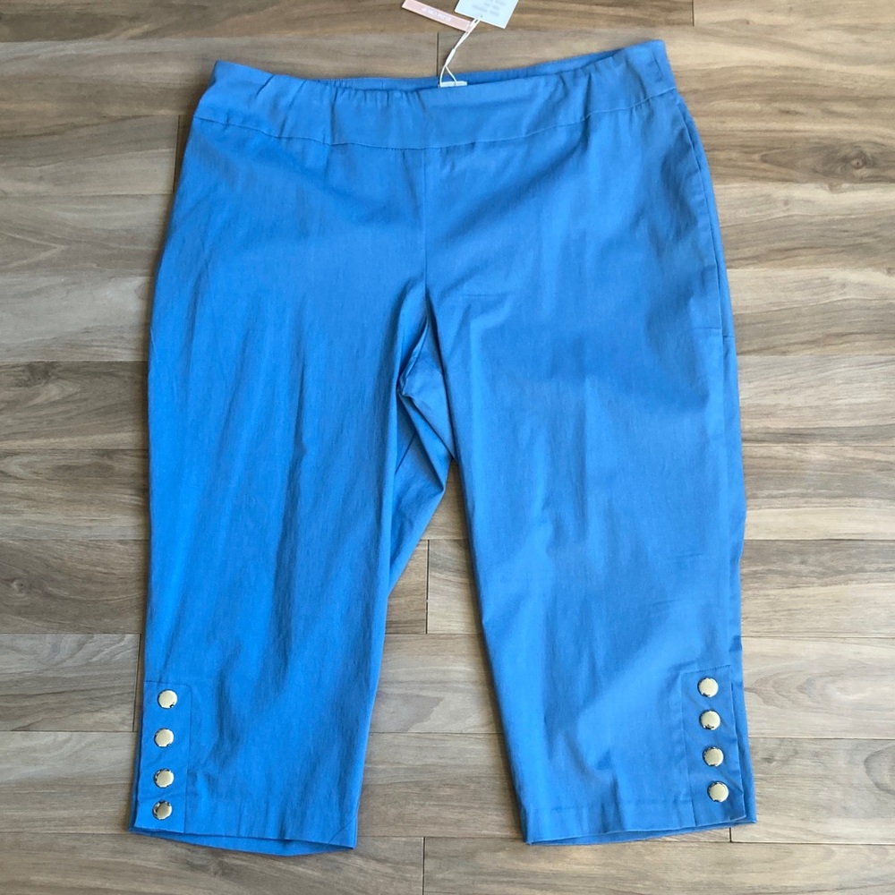 Zac & Rachel slim crop pant pull on w stretch riviera blue business casual 22W